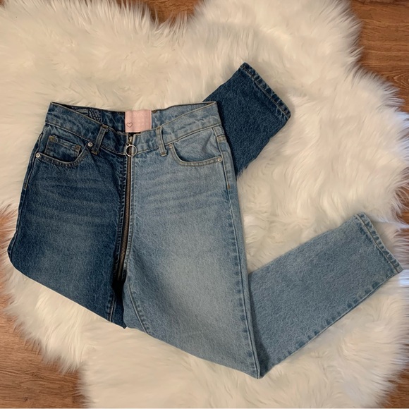 REVICE Ying Yang Two-Tone Zipper Wrapped Crop Jeans 28w - Picture 3 of 16